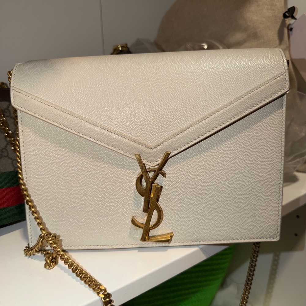 Yves Saint Laurent Off-White Crossbody Bag with Gold Accents
